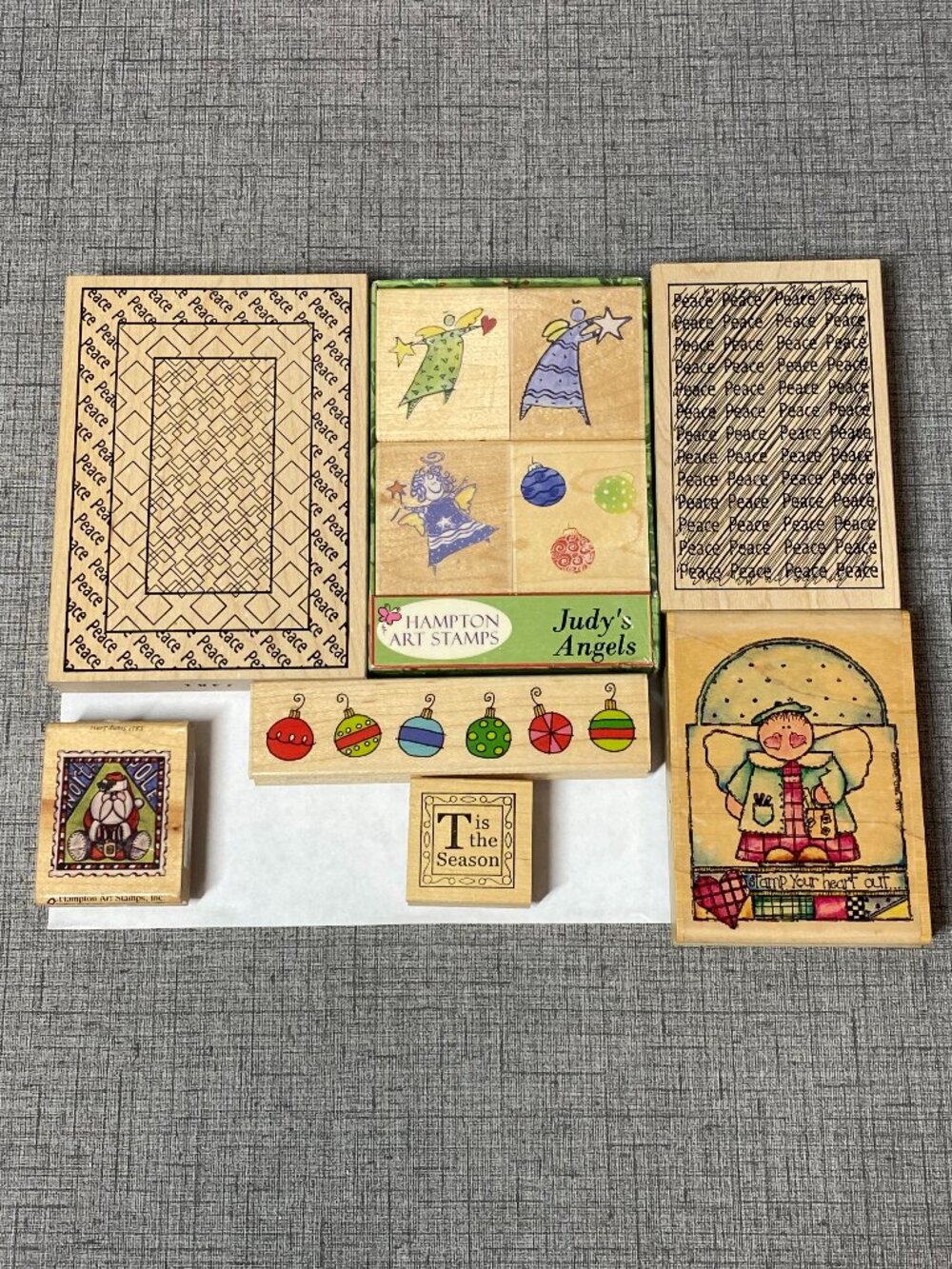 RARE UNIQUE VTG Wood Rubber Stamps Christmas Outlines & Hampton Art 10pc Lot